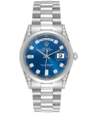 Rolex President Day-Date platine | cadran bleu et diamants