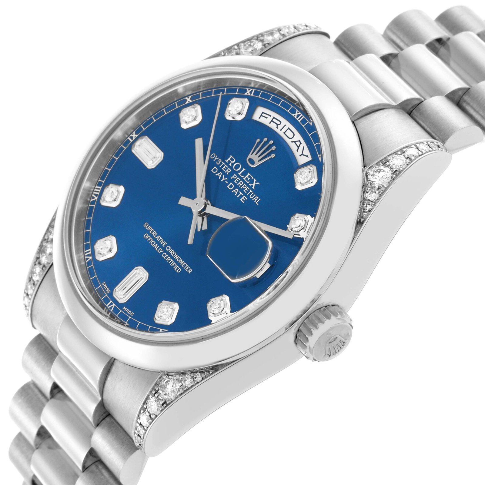 Rolex President Day-Date platine | cadran bleu et diamants – Image 5
